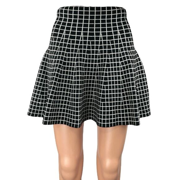 Vertigo Black Plaid Checkered High Waist Knit Mini A-Line Flared Skirt Size XS - Picture 1 of 4